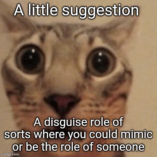 in shock | A little suggestion; A disguise role of sorts where you could mimic or be the role of someone | image tagged in in shock | made w/ Imgflip meme maker