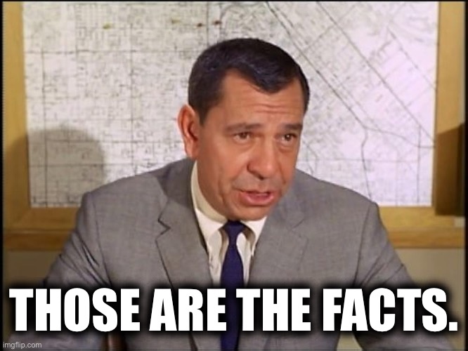 Joe Friday givin' you the facts... | THOSE ARE THE FACTS. | image tagged in joe friday givin' you the facts | made w/ Imgflip meme maker