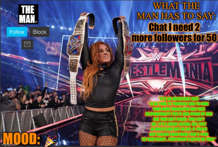 Chat I need 2 more followers for 50; 🎉 | image tagged in the man announcement template | made w/ Imgflip meme maker