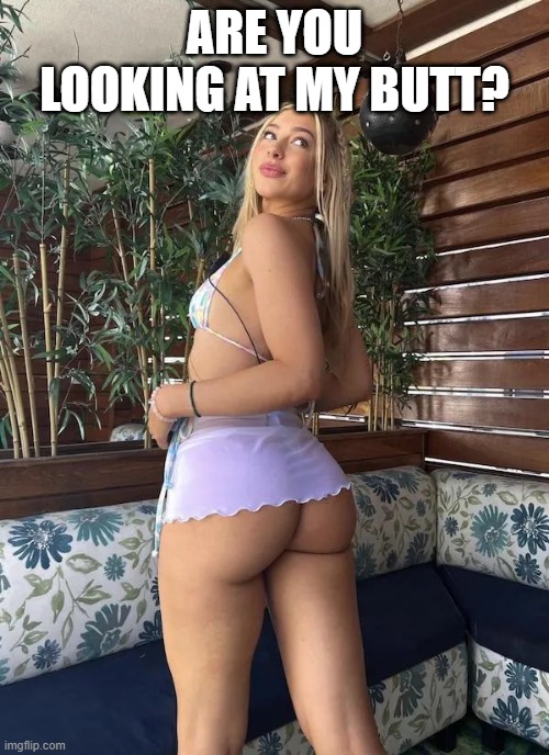Look Back | ARE YOU LOOKING AT MY BUTT? | image tagged in booty | made w/ Imgflip meme maker