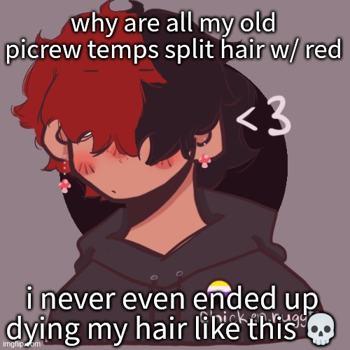 im gonna dye my hair again atp soon | why are all my old picrew temps split hair w/ red; i never even ended up dying my hair like this 💀 | image tagged in i dont have a picrew problem you have a picrew problem | made w/ Imgflip meme maker