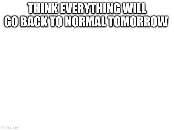 Blank White Template | THINK EVERYTHING WILL GO BACK TO NORMAL TOMORROW | image tagged in blank white template | made w/ Imgflip meme maker
