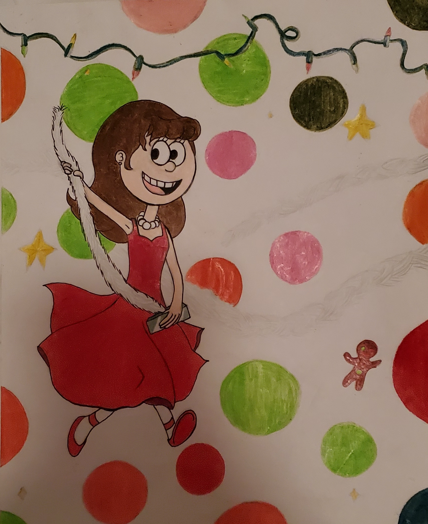 Christmas girl drawing Blank Meme Template