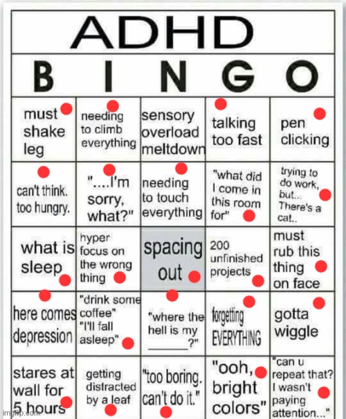 adhd bingo | image tagged in adhd bingo,adhd,bingo | made w/ Imgflip meme maker
