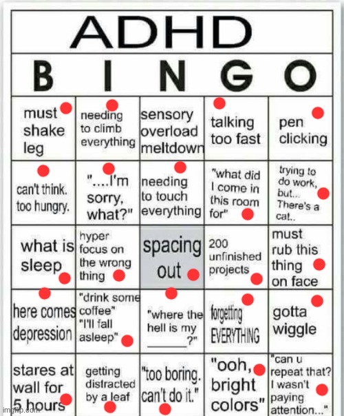 adhd bingo | image tagged in adhd bingo | made w/ Imgflip meme maker