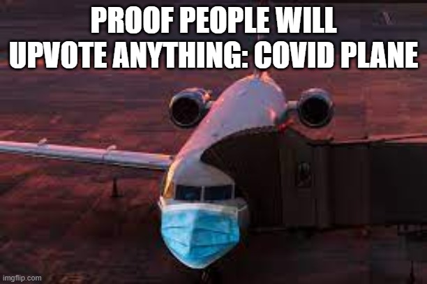 if this gets at least 1 upvote its proof | PROOF PEOPLE WILL UPVOTE ANYTHING: COVID PLANE | image tagged in proof | made w/ Imgflip meme maker