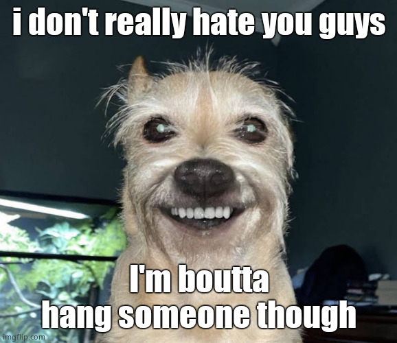 The "Dog" | i don't really hate you guys; I'm boutta hang someone though | image tagged in the dog | made w/ Imgflip meme maker