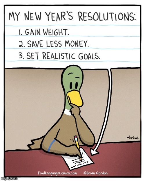 image tagged in new years,new years resolutions,weight gain,money,goals,duck | made w/ Imgflip meme maker