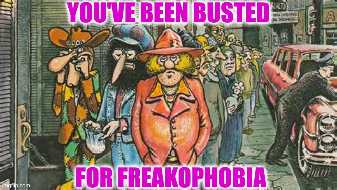 FURRY FREAK BROS UNEMPLOYED | YOU'VE BEEN BUSTED FOR FREAKOPHOBIA | image tagged in furry freak bros unemployed | made w/ Imgflip meme maker