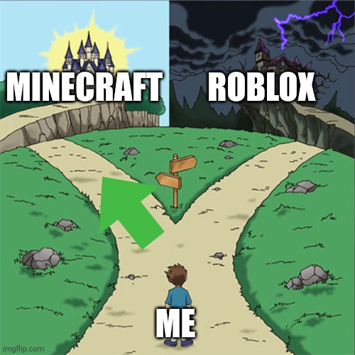 Two Paths | MINECRAFT; ROBLOX; ME | image tagged in two paths | made w/ Imgflip meme maker