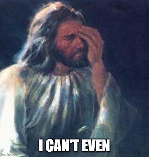 jesus facepalm | I CAN'T EVEN | image tagged in jesus facepalm | made w/ Imgflip meme maker