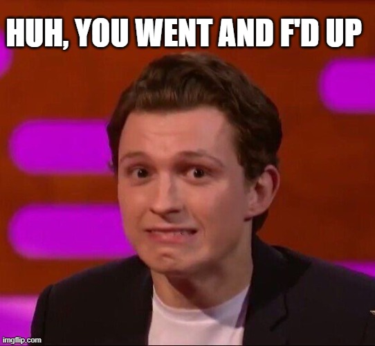 Tom Holland | HUH, YOU WENT AND F'D UP | image tagged in tom holland | made w/ Imgflip meme maker