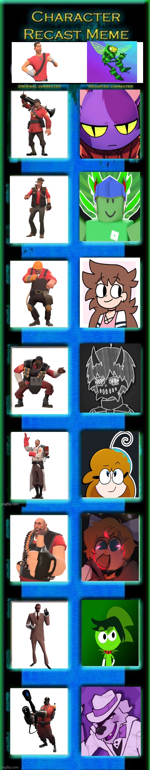 This is how my friends are going to be In pg3d forms inspired by tf2 classes | image tagged in character recast,pg3d,classes,fanmade | made w/ Imgflip meme maker