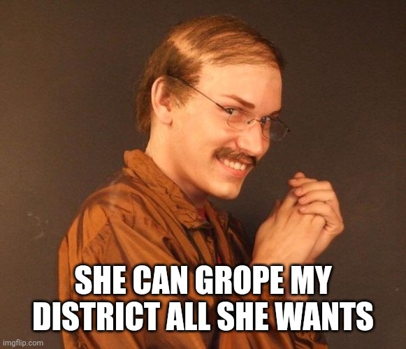 Creepy guy | SHE CAN GROPE MY DISTRICT ALL SHE WANTS | image tagged in creepy guy | made w/ Imgflip meme maker