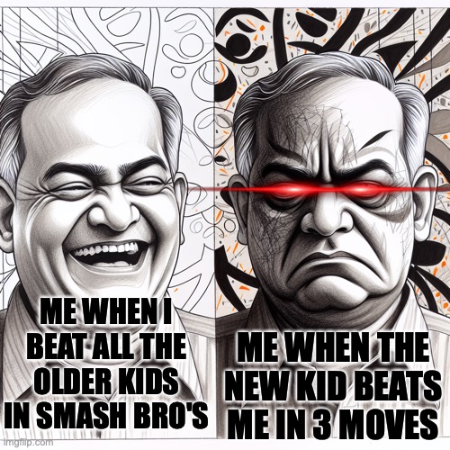 New kids... *sigh* | ME WHEN THE NEW KID BEATS ME IN 3 MOVES; ME WHEN I BEAT ALL THE OLDER KIDS IN SMASH BRO'S | image tagged in super smash bros,beating,everyone,noob,beats | made w/ Imgflip meme maker