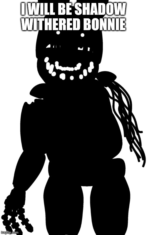 fnaf shadow bonnie | I WILL BE SHADOW WITHERED BONNIE | image tagged in fnaf shadow bonnie | made w/ Imgflip meme maker