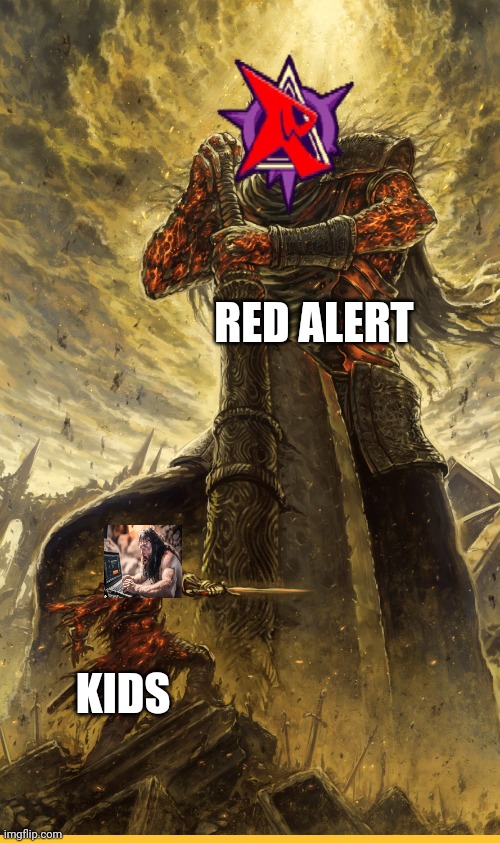 Red alert vs the cringy kids | RED ALERT; KIDS | image tagged in fantasy painting,kids,gametoons | made w/ Imgflip meme maker