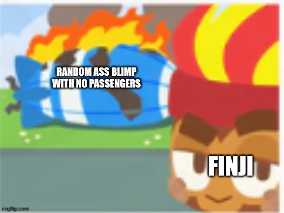 For those who play BTD6. | RANDOM ASS BLIMP WITH NO PASSENGERS; FINJI | image tagged in it's all on fire now | made w/ Imgflip meme maker