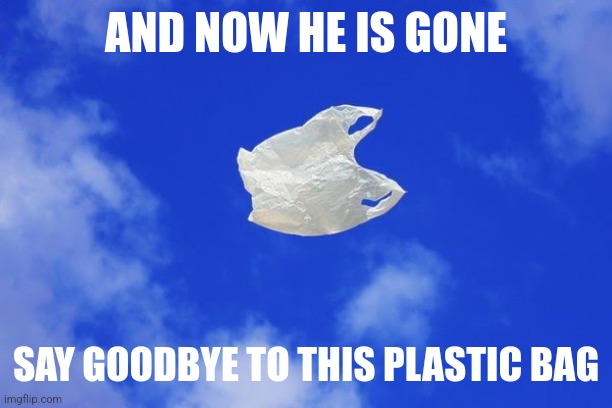 Litter | AND NOW HE IS GONE; SAY GOODBYE TO THIS PLASTIC BAG | image tagged in litter | made w/ Imgflip meme maker