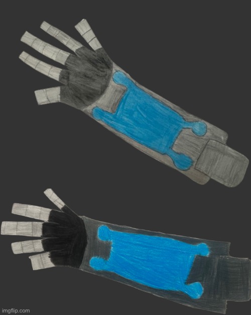 Cybernetic arm drawings since I’m too shitty at blender to make a 3D one | made w/ Imgflip meme maker