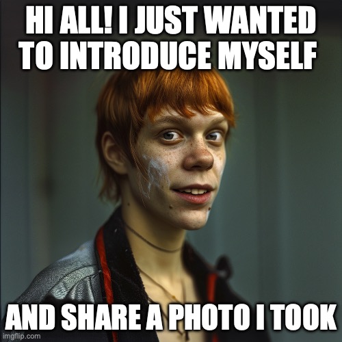 introduce myself | HI ALL! I JUST WANTED TO INTRODUCE MYSELF; AND SHARE A PHOTO I TOOK | image tagged in shitpost,internet,hey internet | made w/ Imgflip meme maker