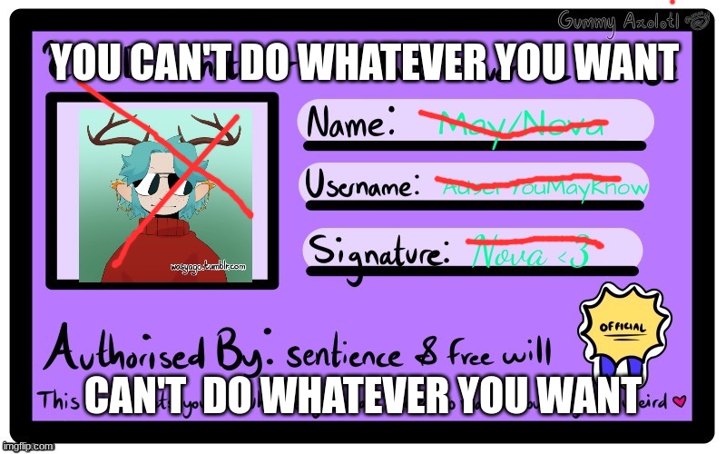 YOU CAN'T DO WHATEVER YOU WANT; CAN'T  DO WHATEVER YOU WANT | made w/ Imgflip meme maker