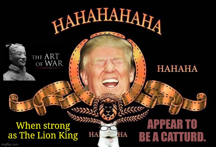 Our Stable Genius POTUS the Chess Grandmaster in Chief? #TheTeflonDon CIC #TheArtOfWar | APPEAR TO BE A CATTURD. When strong as The Lion King | image tagged in the lion is laughing,donald trump,the lion king,potus,sun tzu,the great awakening | made w/ Imgflip meme maker