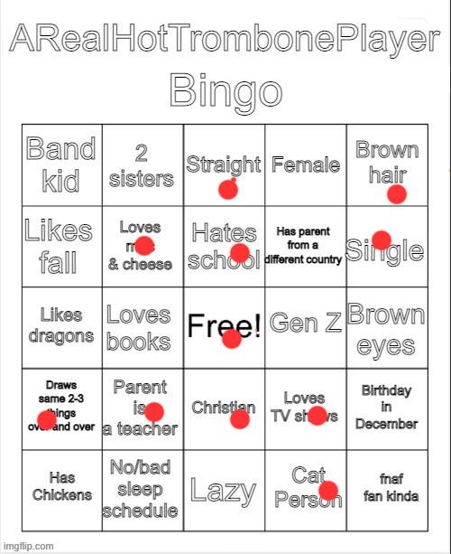 I guess it time to get to know me | image tagged in arealhottromboneplayer bingo | made w/ Imgflip meme maker