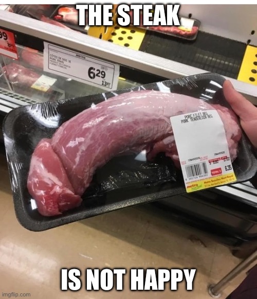 Steak | THE STEAK; IS NOT HAPPY | image tagged in steak | made w/ Imgflip meme maker