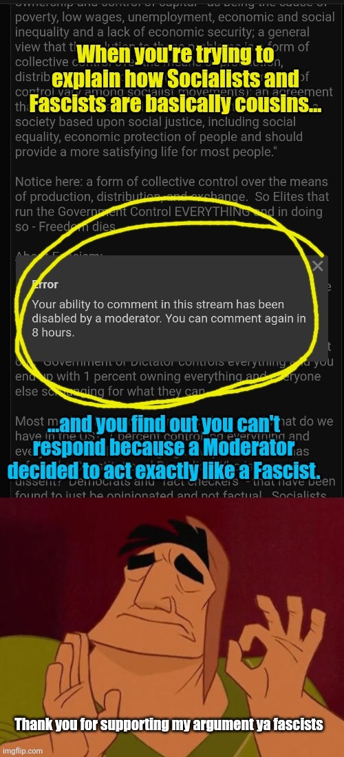 My irony meter is going off the charts... | image tagged in fascism,socialism,irony meter | made w/ Imgflip meme maker