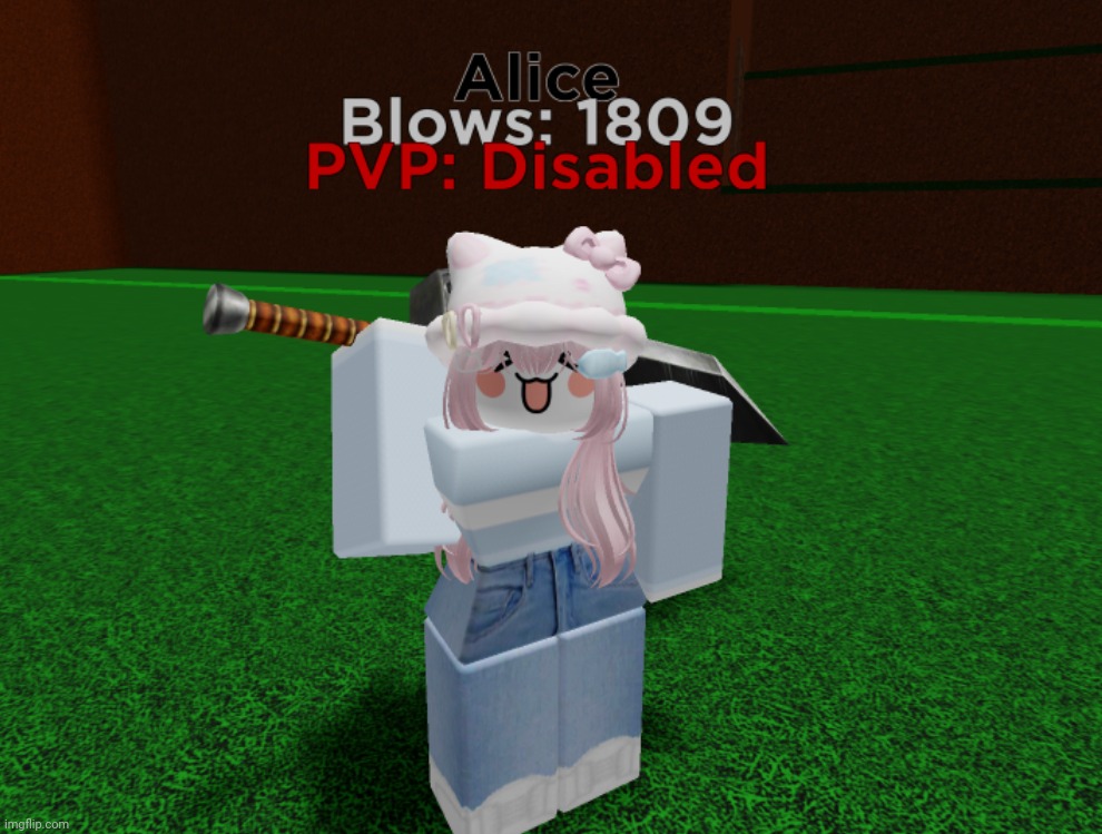 Alice has a giant sword in Beat Up Dummies Simulator [Bought for 25 robux] | made w/ Imgflip meme maker