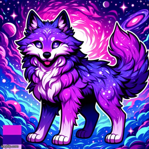Purple galaxy wolf :D :D :D | image tagged in wolf,galaxy,purple | made w/ Imgflip meme maker