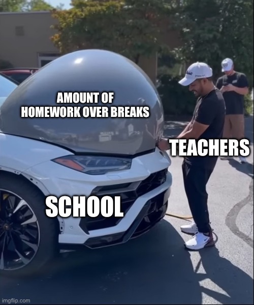everyone loves homework... right? | AMOUNT OF HOMEWORK OVER BREAKS; TEACHERS; SCHOOL | image tagged in memes,school,unhelpful high school teacher | made w/ Imgflip meme maker