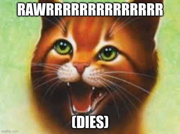 Warrior cats Firestar | RAWRRRRRRRRRRRRRR; (DIES) | image tagged in warrior cats firestar | made w/ Imgflip meme maker