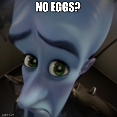 Megamind peeking | NO EGGS? | image tagged in megamind peeking | made w/ Imgflip meme maker