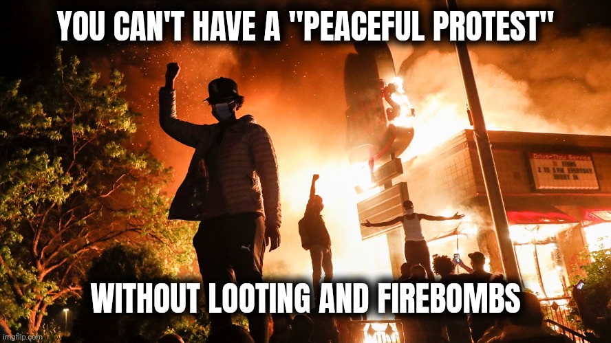 BLM Riots | YOU CAN'T HAVE A "PEACEFUL PROTEST" WITHOUT LOOTING AND FIREBOMBS | image tagged in blm riots | made w/ Imgflip meme maker