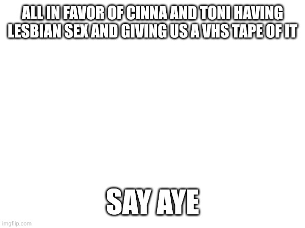 ALL IN FAVOR OF CINNA AND TONI HAVING LESBIAN SEX AND GIVING US A VHS TAPE OF IT; SAY AYE | made w/ Imgflip meme maker