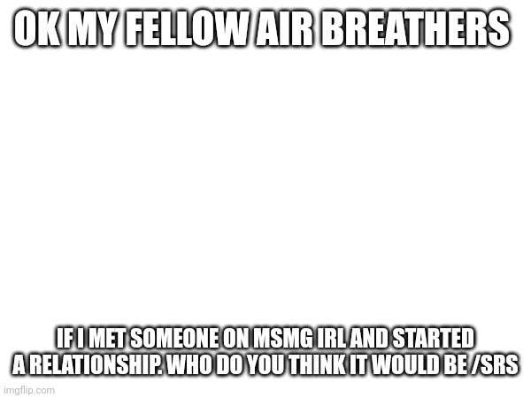Olay Olay Olay | OK MY FELLOW AIR BREATHERS; IF I MET SOMEONE ON MSMG IRL AND STARTED A RELATIONSHIP. WHO DO YOU THINK IT WOULD BE /SRS | made w/ Imgflip meme maker