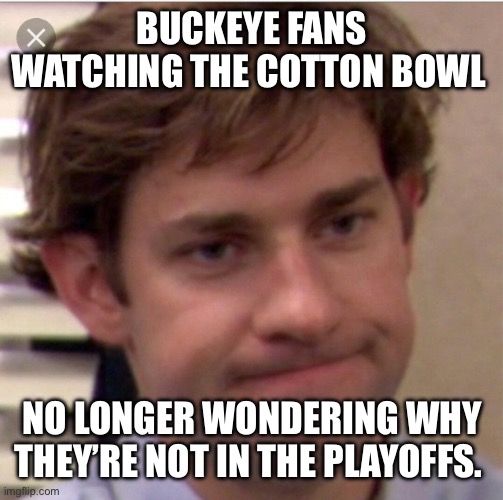 Ohio State Buckeye Football Fans | BUCKEYE FANS WATCHING THE COTTON BOWL; NO LONGER WONDERING WHY THEY’RE NOT IN THE PLAYOFFS. | image tagged in not surprised face,buckeyes,ohio state,cotton bowl,osu football | made w/ Imgflip meme maker
