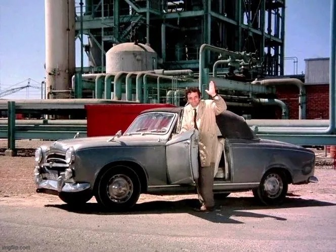Detective Columbo's 1959 Peugeot 403 | image tagged in columbo | made w/ Imgflip meme maker