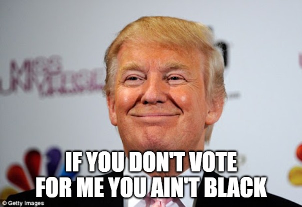 Racist things Donald Trump DIDN'T say. #1 | IF YOU DON'T VOTE FOR ME YOU AIN'T BLACK | image tagged in donald trump approves | made w/ Imgflip meme maker