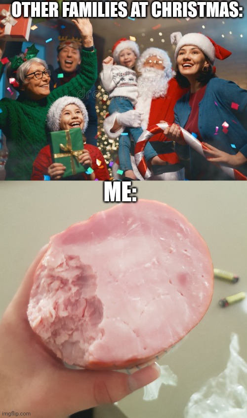 Christmas Ham Alone | OTHER FAMILIES AT CHRISTMAS:; ME: | image tagged in alone,ham,christmas | made w/ Imgflip meme maker