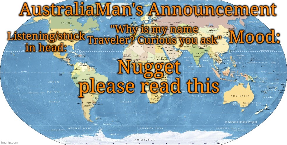 Australia announcement | Nugget please read this | image tagged in australia announcement | made w/ Imgflip meme maker