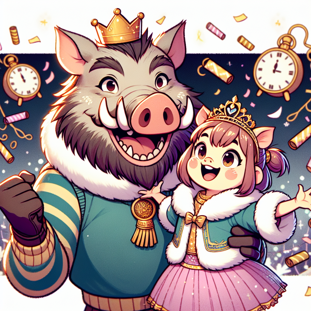 High Quality Daddy boar whith little princess boar celebrate the new year Blank Meme Template
