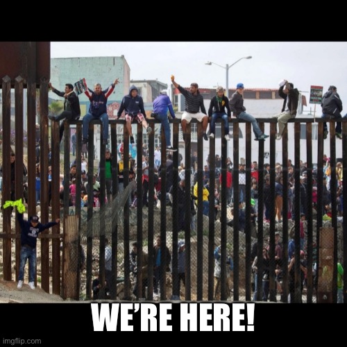 Illegal border crossing aliens | WE’RE HERE! | image tagged in illegal border crossing aliens | made w/ Imgflip meme maker