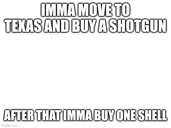 IMMA MOVE TO TEXAS AND BUY A SHOTGUN; AFTER THAT IMMA BUY ONE SHELL | made w/ Imgflip meme maker