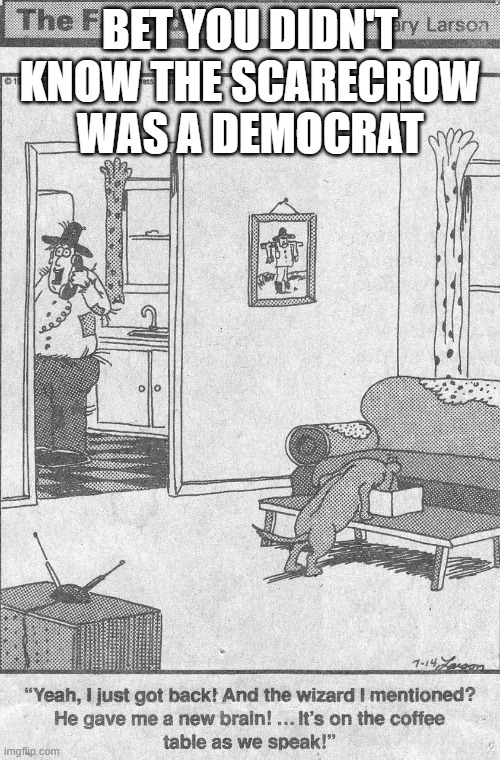 Bet you didn't know | BET YOU DIDN'T KNOW THE SCARECROW WAS A DEMOCRAT | image tagged in wizard of oz,democrat,scarecrow | made w/ Imgflip meme maker