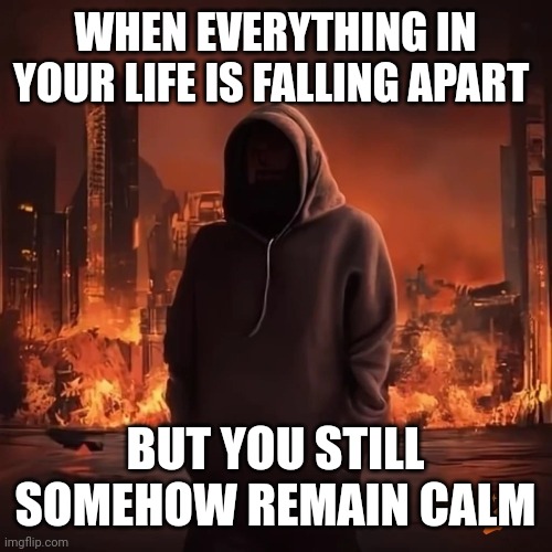 life be like | WHEN EVERYTHING IN YOUR LIFE IS FALLING APART; BUT YOU STILL SOMEHOW REMAIN CALM | image tagged in life,existentialism,this is fine | made w/ Imgflip meme maker