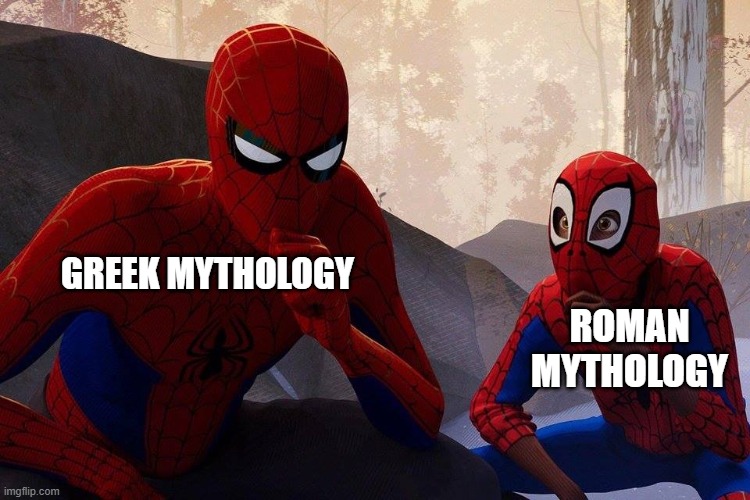 Peter Parker vs Miles Morales | GREEK MYTHOLOGY; ROMAN MYTHOLOGY | image tagged in peter parker vs miles morales,memes,history memes,greek mythology | made w/ Imgflip meme maker