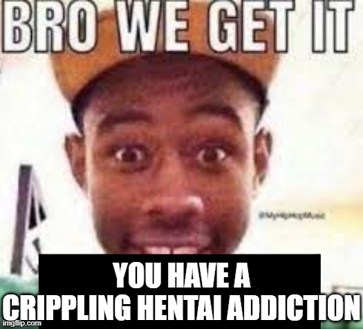 @Chad._9 | YOU HAVE A CRIPPLING HENTAI ADDICTION | image tagged in bro we get it your gay | made w/ Imgflip meme maker